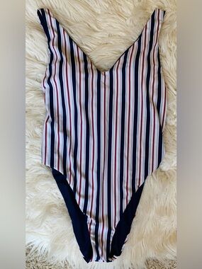 Bca By Rebecca Virtue Striped One Piece Swimsuit Red Blue Size Large